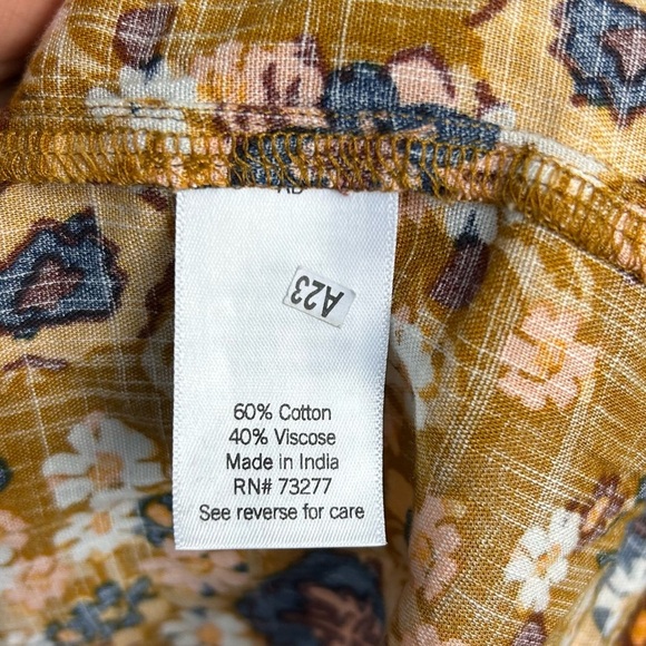 Sonoma Floral Blouse Top Brown Gold Puff Sleeve Size 0X Summer Natural Lightweig - Picture 6 of 10